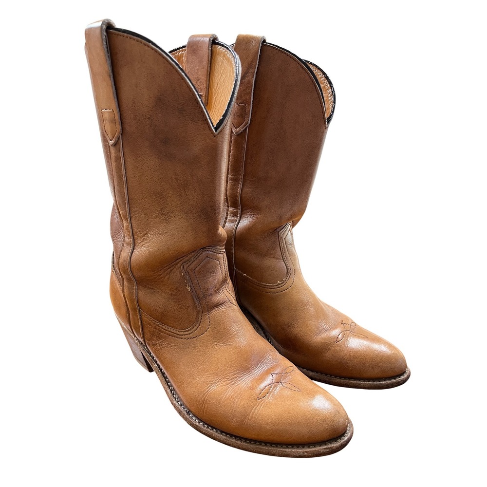 Vintage Double H Leather Cowboy Cowgirl Wester Boots 8.5B Country Concert Boho
